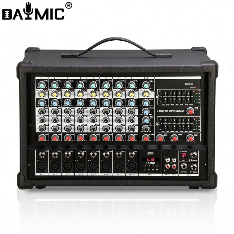 

8-Channel professional audio mixer with power amplifier box for Dj family Ktv programs