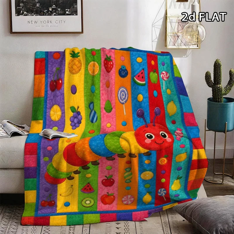 Cute Caterpillar Flannel Blanket Rainbow Fruit Candy Print Lightweight Cozy Throw for Bedroom Office All Season Use Here Too