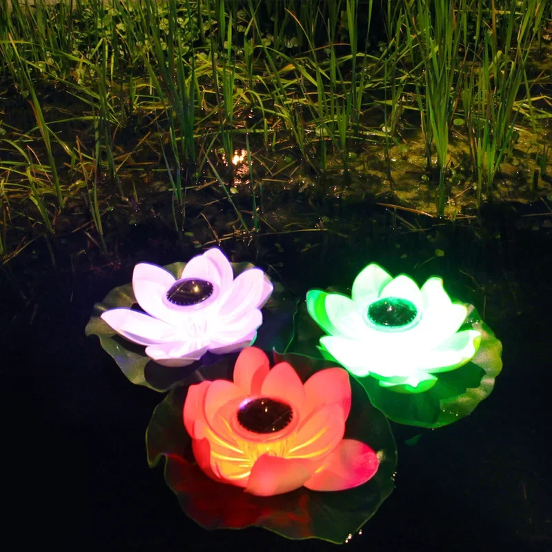 Imagem -03 - Solar Powered Led Flower Light Forma de Lótus Artificial Fonte Flutuante Lagoa Jardim Lâmpada de Piscina Led Night Light Quintal Decor Lights