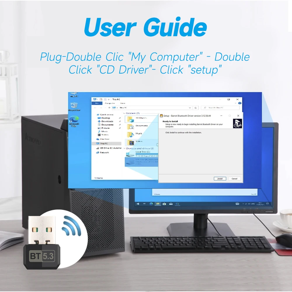 Adattatore dongle USB Bluetooth 5.3 per computer Windows 10/11