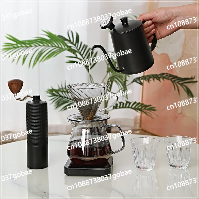 Juego de café de elaboración manual, molinillo de granos con manivela, caja de regalo de olla de elaboración manual para el hogar al aire libre, caja de regalo de café.