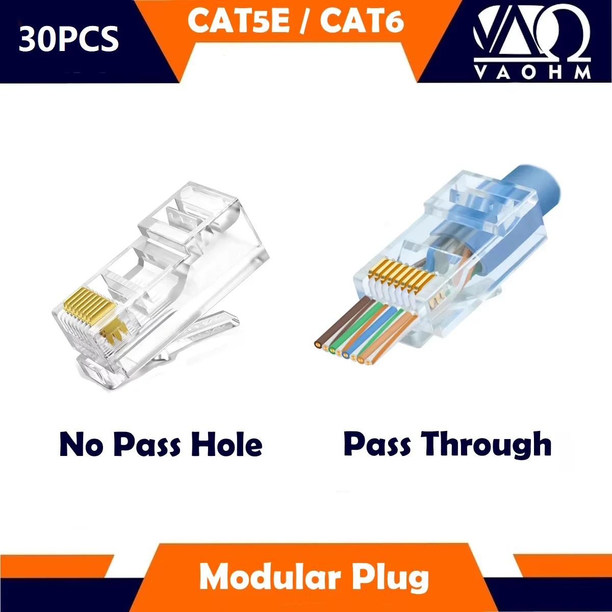 30PCS 8P8C CAT5E RJ45 Modular Plug Crystal Head With Plastic PP Box