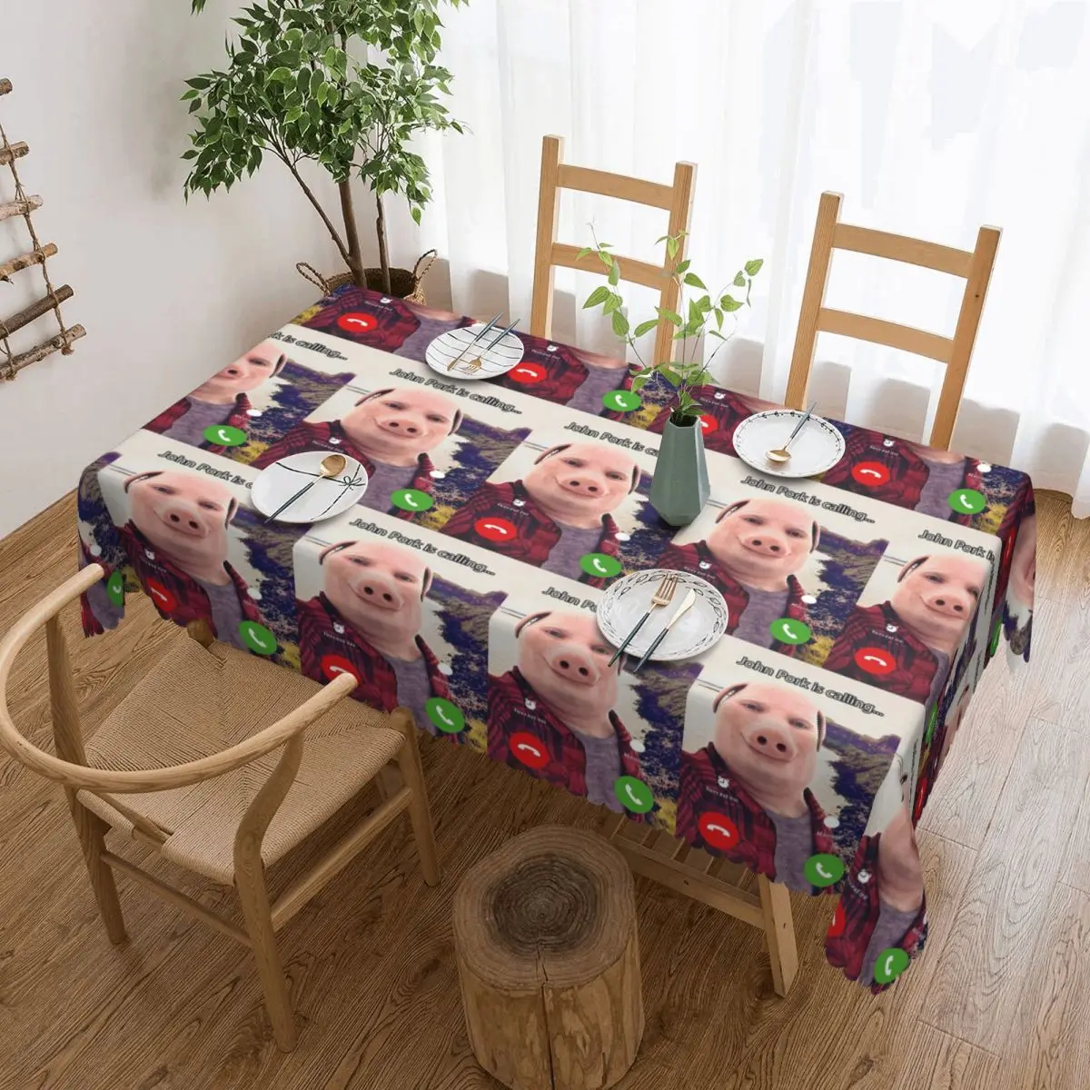 John Pork Is Calling Answer Call Phone Tablecloth Restaurant Kitchen Rectangular Tablecloth Tablecloth Dining Table Cover