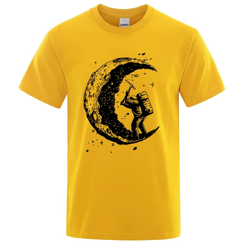 Men's High Quality Cotton Blend Moon Print Casual Summer Cool Short Sleeve Men Tshirt Loose t-shirt Male Tee Shirts Male Tee Top