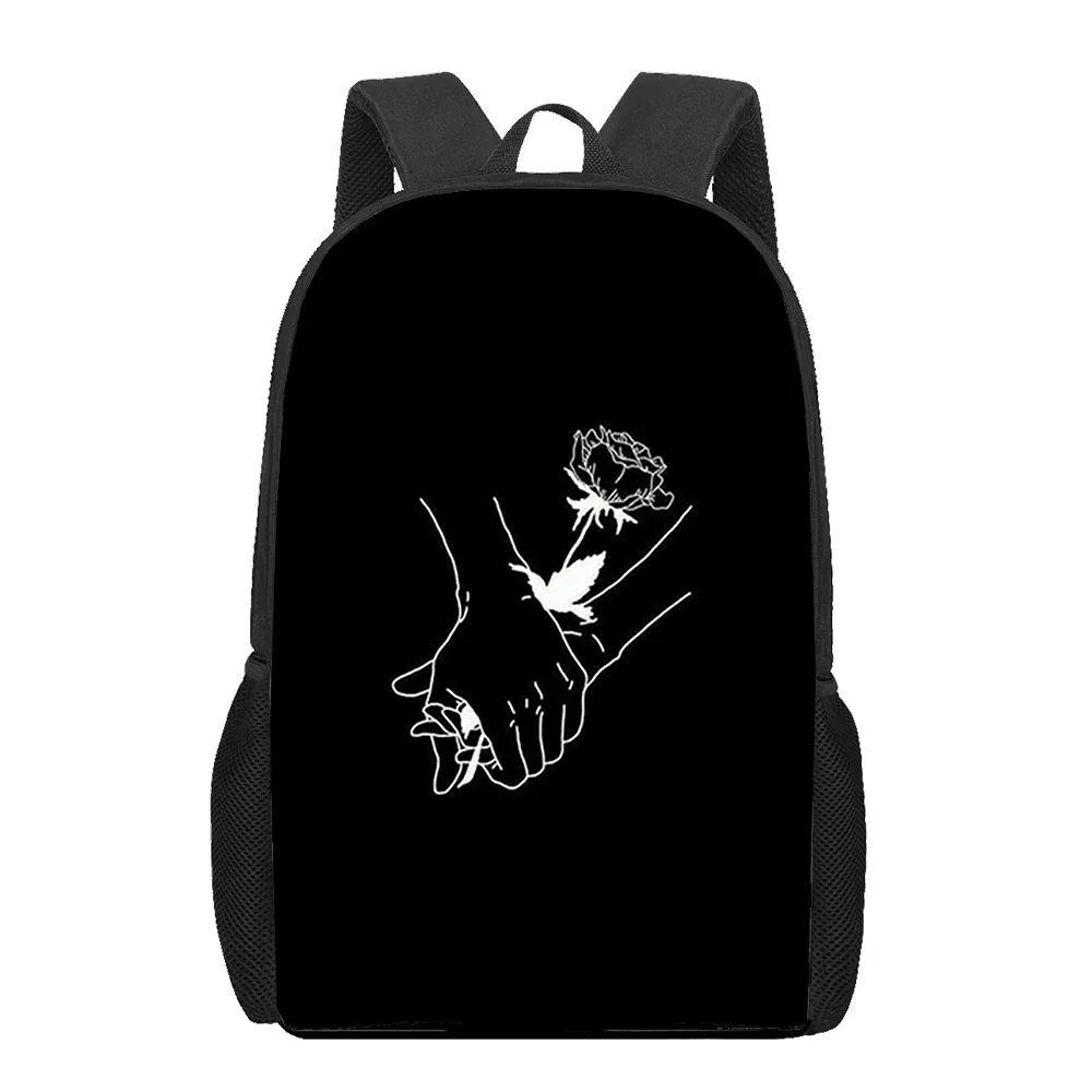 

Romantic Rose Flower Hand Black Backpack 3D Print Schoolbag Laptop Rucksack Boys Girls Bookbag for Elementary Student, 16 Inches