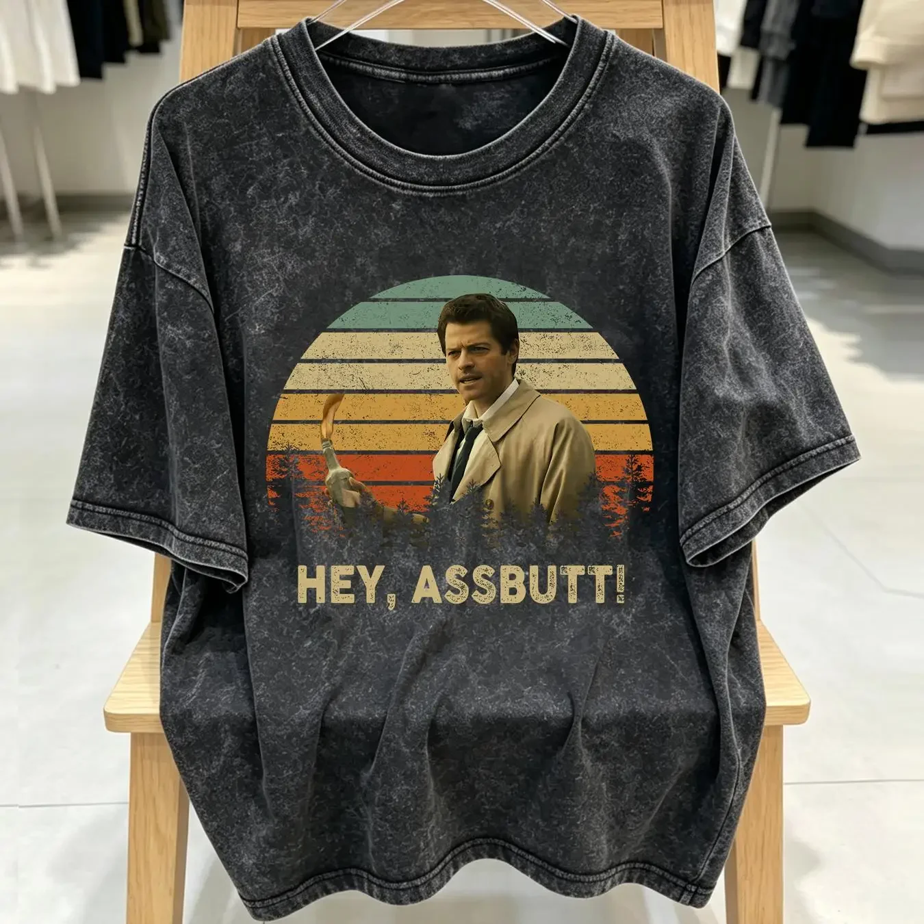 washed T Shirt Misha Collins Hey Assbutt Vintage Movies Quote s For  vintage Washed Breathable Stylish Stretched Slightly Soft