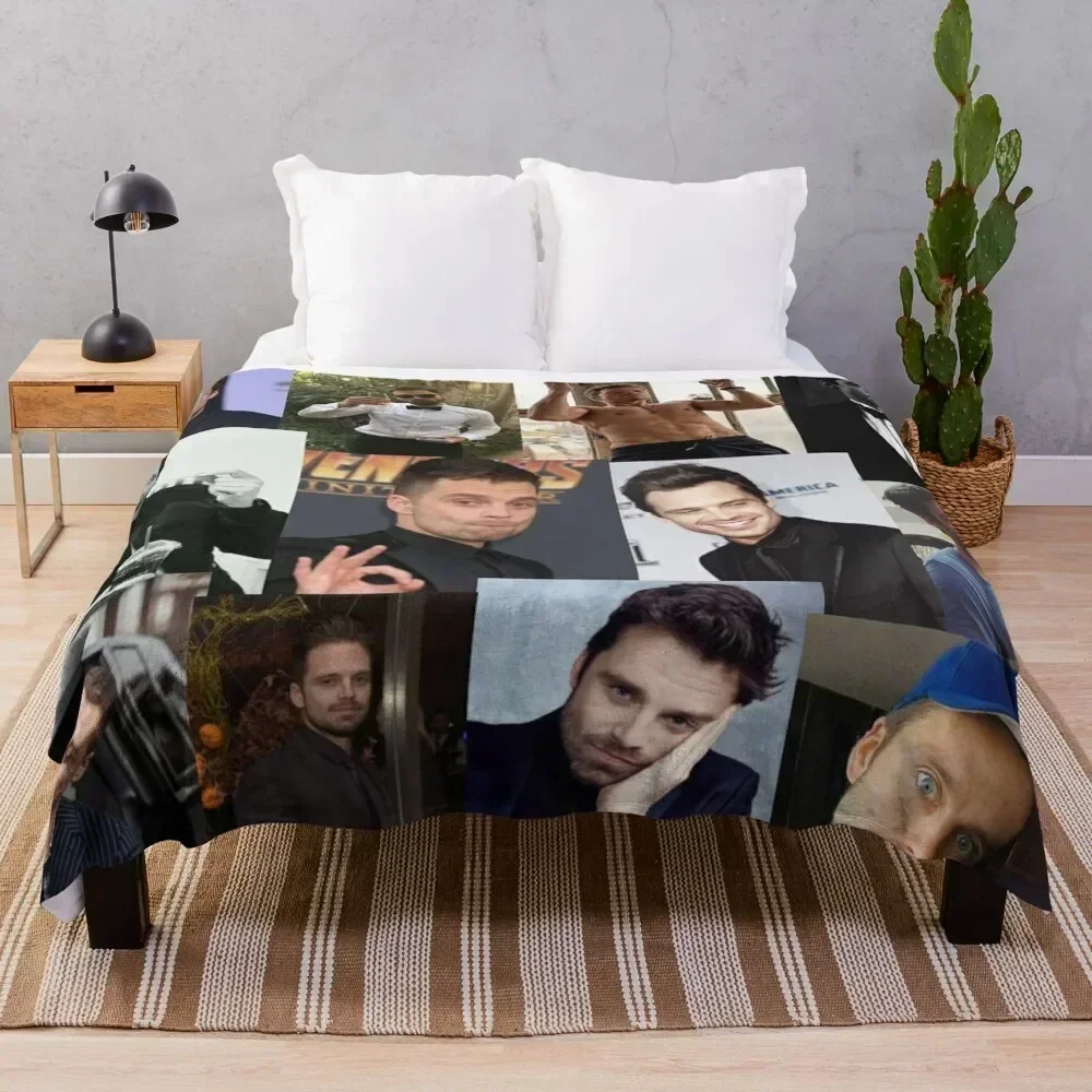 

Sebastian Stan pic collage Throw Blanket blankets ands Summer Beddings Heavy halloween Blankets