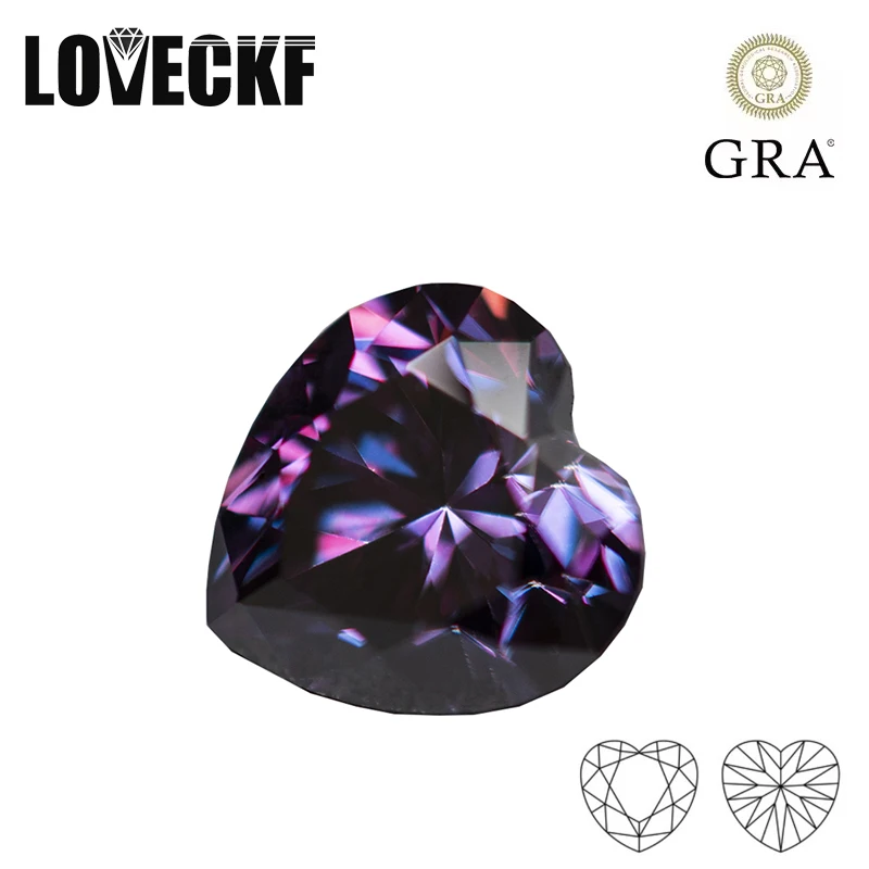

Королевский фиолетовый муассанит с сертификатом огранки в форме сердца 0,5-5,0 карата сертифицированный муассанит свободный драгоценный камень тестер положительного пропуска GRA