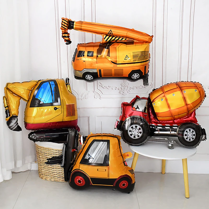 

1Set Construction Vehicle Foil Balloons Boys Construction Theme Birthday Party Favors Decoration Excavator Truck Globos Supplies