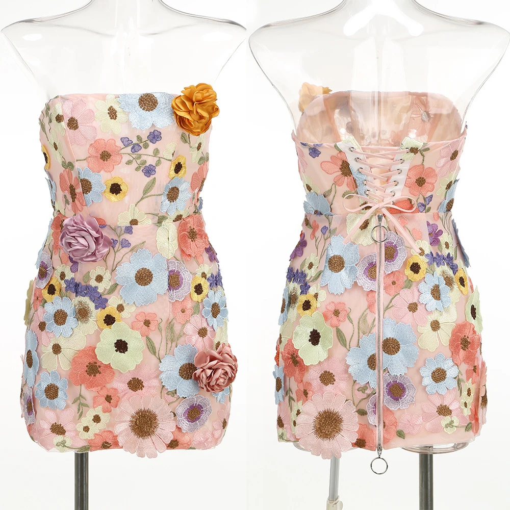 Robe de soirée de luxe broderie florale 3D dos nu cravate Mini robe invité de mariage robes courtes tenues de soirée de Cocktail élégantes