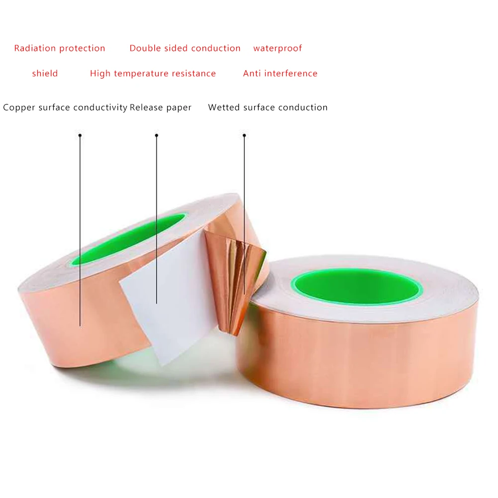 5m Conductive Copper Foil Tape Conductive Shielding Tape Self Adhesive Slug Repellent Tape Double-sided for Electrical Repairs