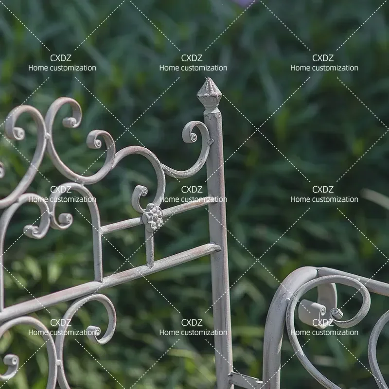French Retro Wrought Iron Bench Old White Outdoor Double Chair Balcony Garden Courtyard Leisure Seating Furniture