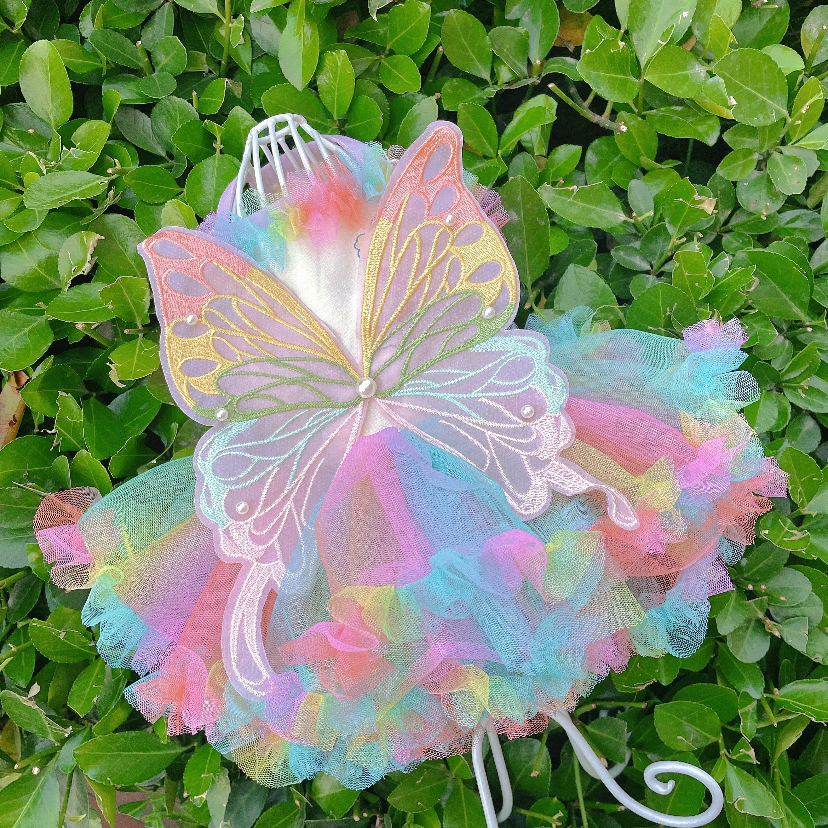 

Rainbow Fairy Wing Pet Dog Clothes Fashion Luxury Handmade Lace Bow Princess Dress For Small Medium Dogs Chihuahua Puppy Outfits