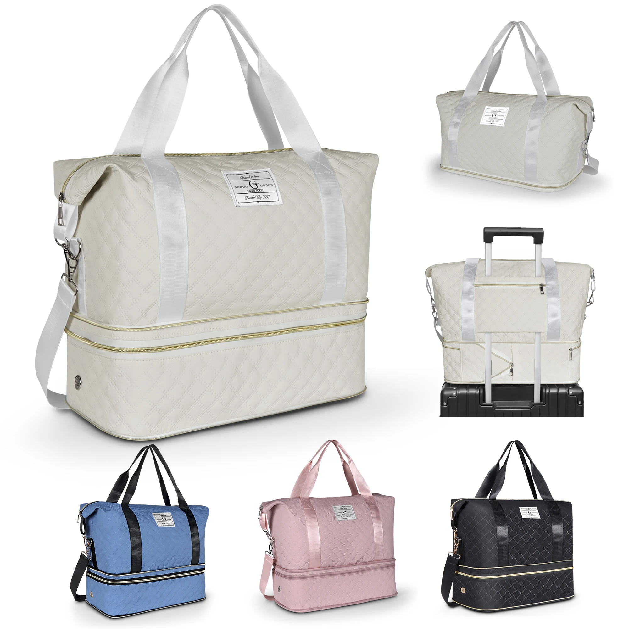 

[Large Capacity Gym Bag] Large Capacity Multifunctional Travel Gym Bag | Women's Combo Letter Bag with Independent Shoe Compartm