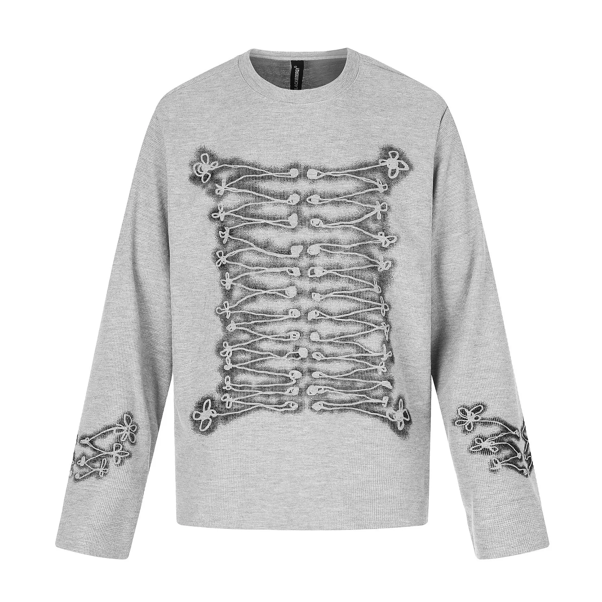High Street T-shirts Tops Men's Visually Textured Vintage Palace Style Printed Long Sleeved T-shirt Loose Casual Top