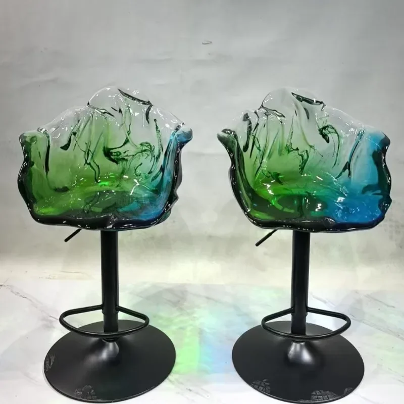 High-end high-end restaurant, lifting rotating petal chair, transparent resin high-end bar chair