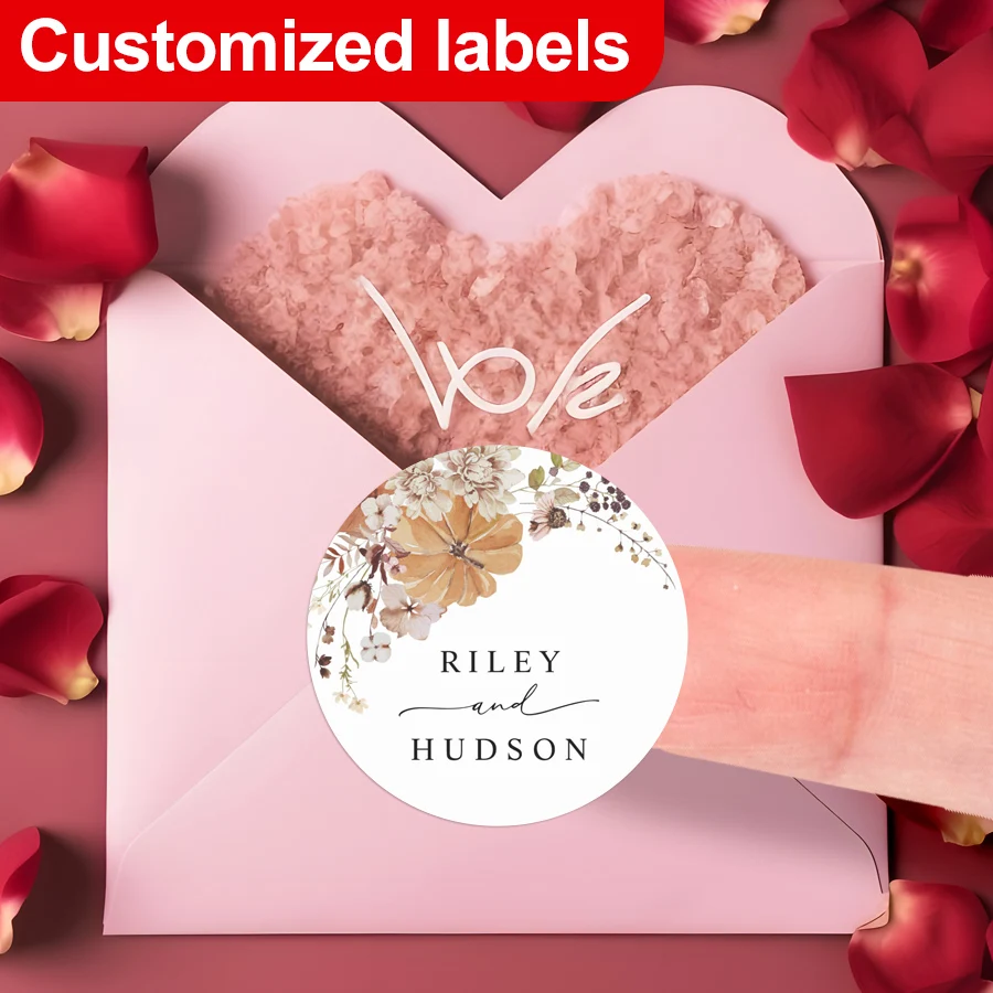 

Свадебные печати на заказ - цветочные подарочные этикетки для украшения вечеринок, персонализированные наклейки для рукоделия своими руками и наклейки для мероприятий