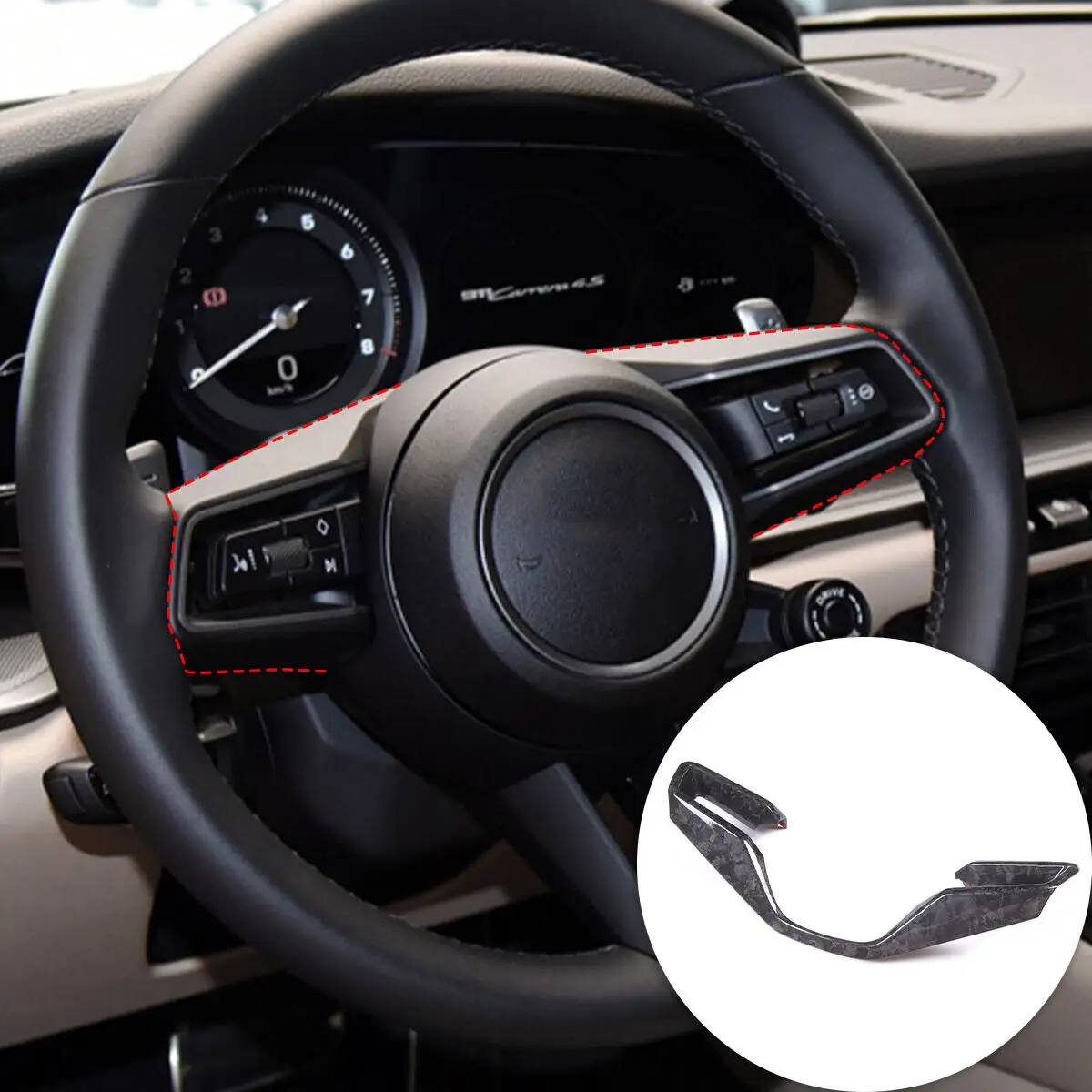 

Steering Wheel Button Trim Frame Carbon Fiber Forged Pattern Car Interior Accessories For Porsche 911 19