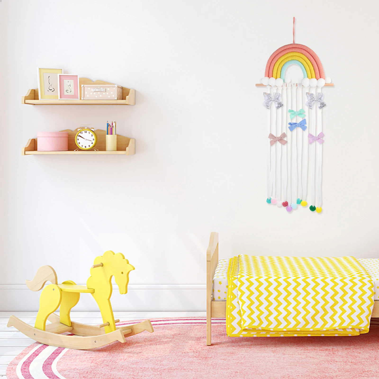

Rainbow Hair Holder ganizer for Girls Wall Hanging Storage Clip Display Durable Bow Hangers For Girls Sweet Room Decor