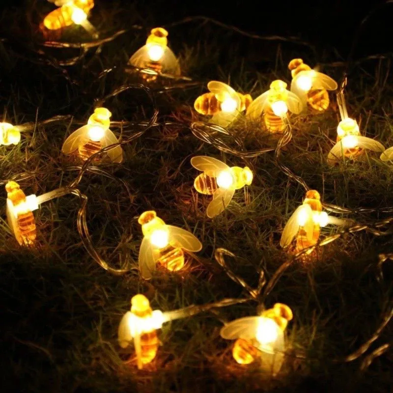 Stringa di luci solari da 5 m 20 lucine a energia solare a forma di ape da miele per la decorazione estiva della recinzione del giardino domestico all'aperto