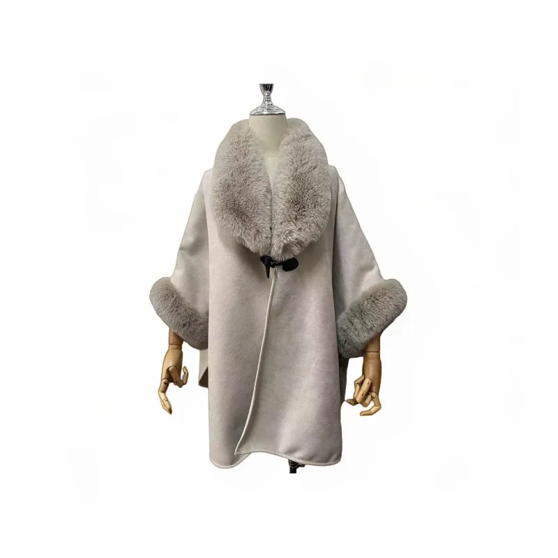 

Накидка с большим меховым воротником, шарф, шаль, шерстяное пальто с капюшоном, топ с кисточками, осенне-зимний новый теплый