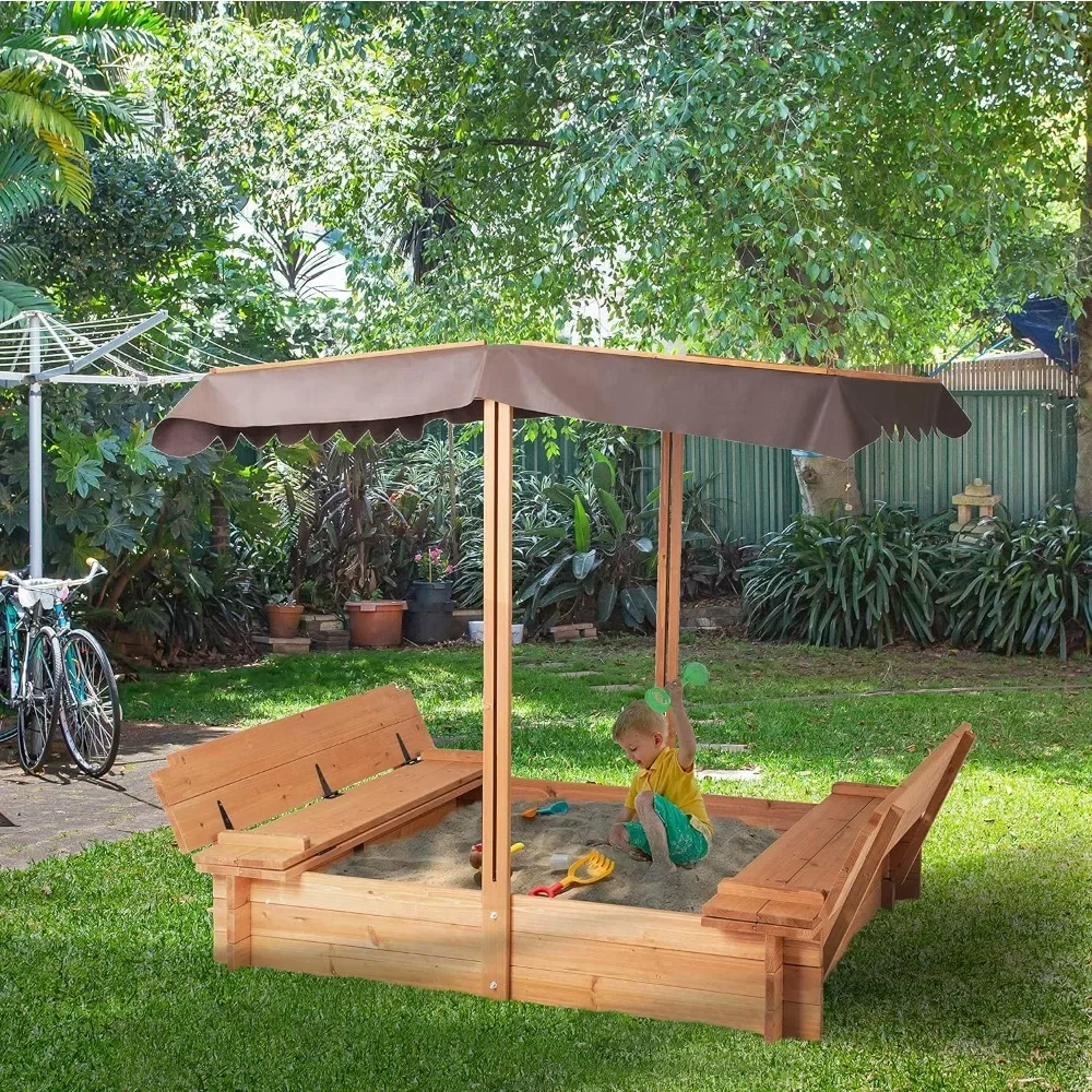 

Sand Box with 2 Bench Seats for Aged 3-8 Years Old, Sand Boxes for Backyard Garden, Sand Pit for Beach Patio Outdoor