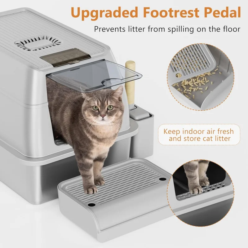 

Removable Litter Box for Big/Multiple Cats, High Sides Kitty Litter Pan,Leak-Proof Extra Large Enclosed Litter Pan Easy Clean