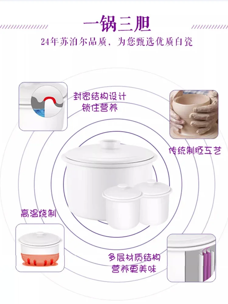 220V Electric Stewpot with Ceramic Water Separation Stewpot, Perfect for Soup and Congee Cooking