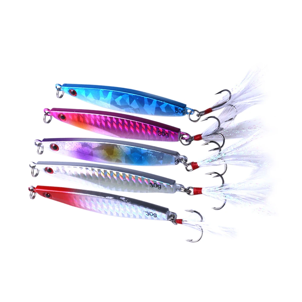 

5pcs Metal Plate Lure Bait with Claw Hook Baitcasting Fishing 3D Eyes Jig Bait Fishing Tackle, 30g