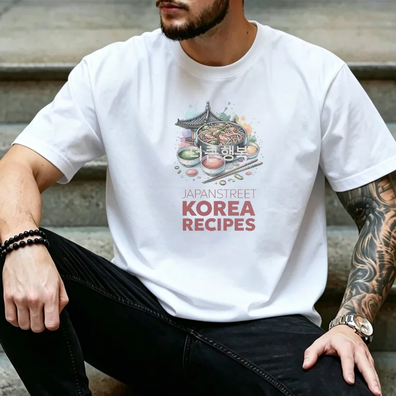 Unisex Korea Recipes Noodle Food Hangul Watercolor Graphic T Shirt Korean Local Food Culture Daily Streetwear Top
