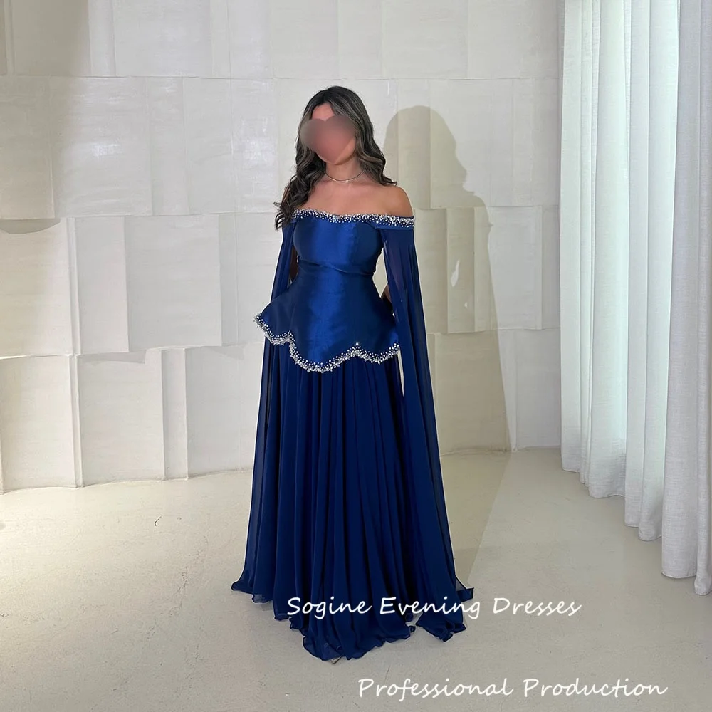 

Off Shoulder Satin-Chiffon Customized Evening Dresses Crystal-Embellished Mermaid فساتين سهرة Pleat Formal Party Gowns