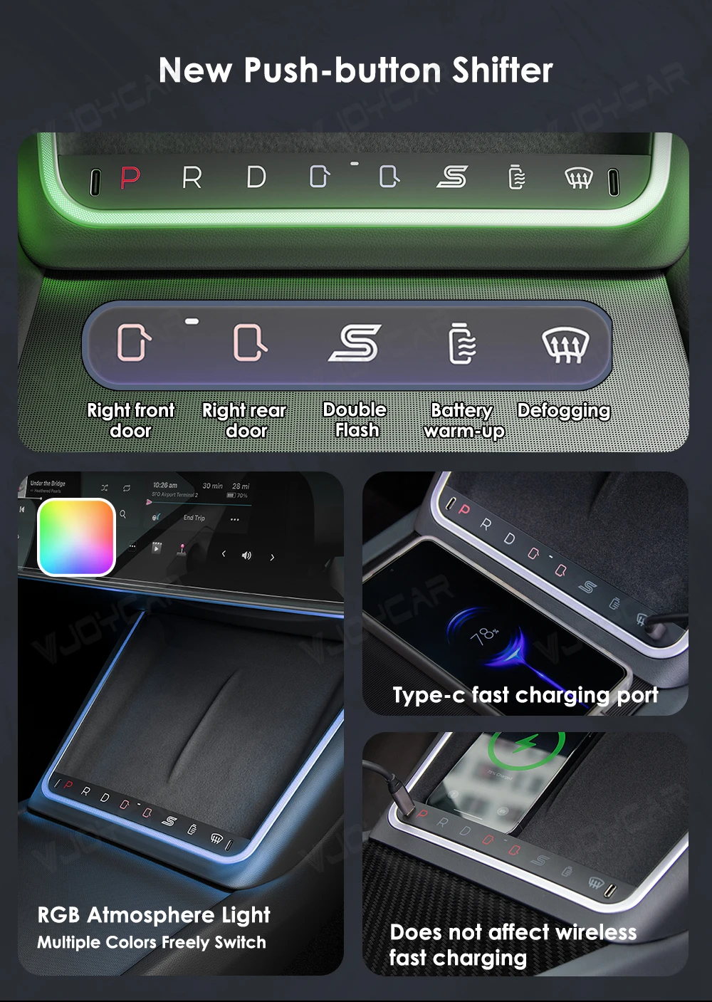 Newest Wireless Charging Smart Buttons with Ambient Light for Tesla Model 3 Highland Center Consoel  Functional Accessories