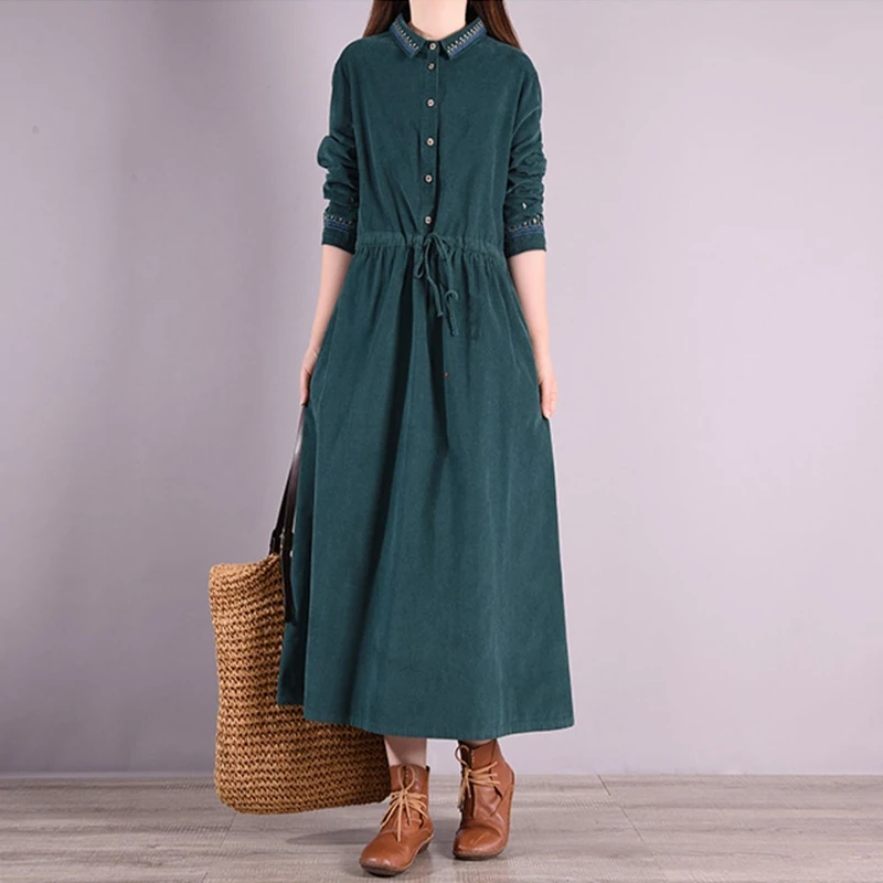 NYFS 2023 Autumn New Korean Long Sleeve Womens Dresses Vestidos Robe Ete Femme Elbise Loose Cotton Long Dress