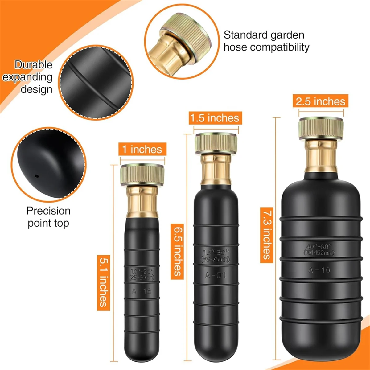DQ2G Drain Bladder Kit,3 PCS Drain Cleaning Bladders Fits 1 to 6 Drain Pipe, Unclogs Stubborn Blockages in Main Drain & Sewer