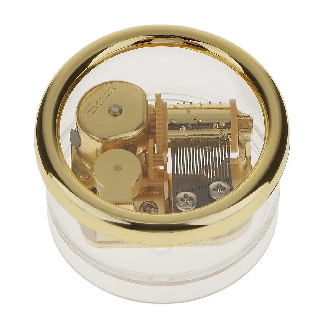 Elegant Acrylic Wind-up Music Box Mechanism Round Musical Toy for Custom Melody Birthday Present Children’s Music Room