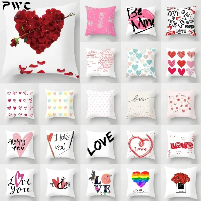 Love Heart Letters Floral Pillowcase Modern Nordic Fashion Pink Cushion Cover Sofa Seat Wedding Decorative Throw Pillows Cover