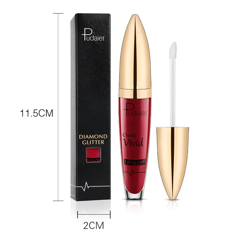 Pudaier Glitter Velvet Matte Lip Gloss Waterproof Long Lasting Red Black Liquid Lipsticks Makeup Sexy Shiny Lip Tint Cosmetic