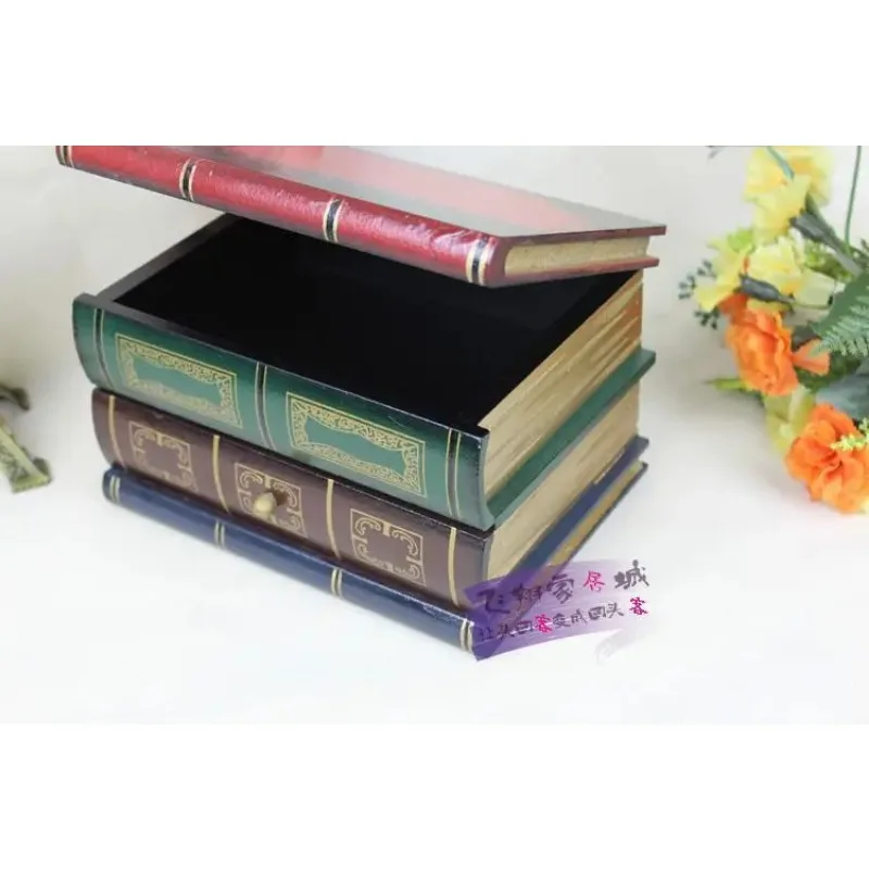Vintage Solid Wood Book Model Storage Box Decorative Gift Craft Embellishment Accessories for Home, Office and Book Cabinet
