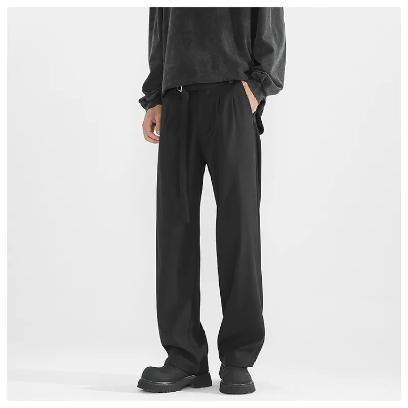 

2025 Autumn Black High-Grade Suit Trousers Men New American Vintage Loose Straight Wide-Leg Pants Loose Casual Baggy Dress Pants