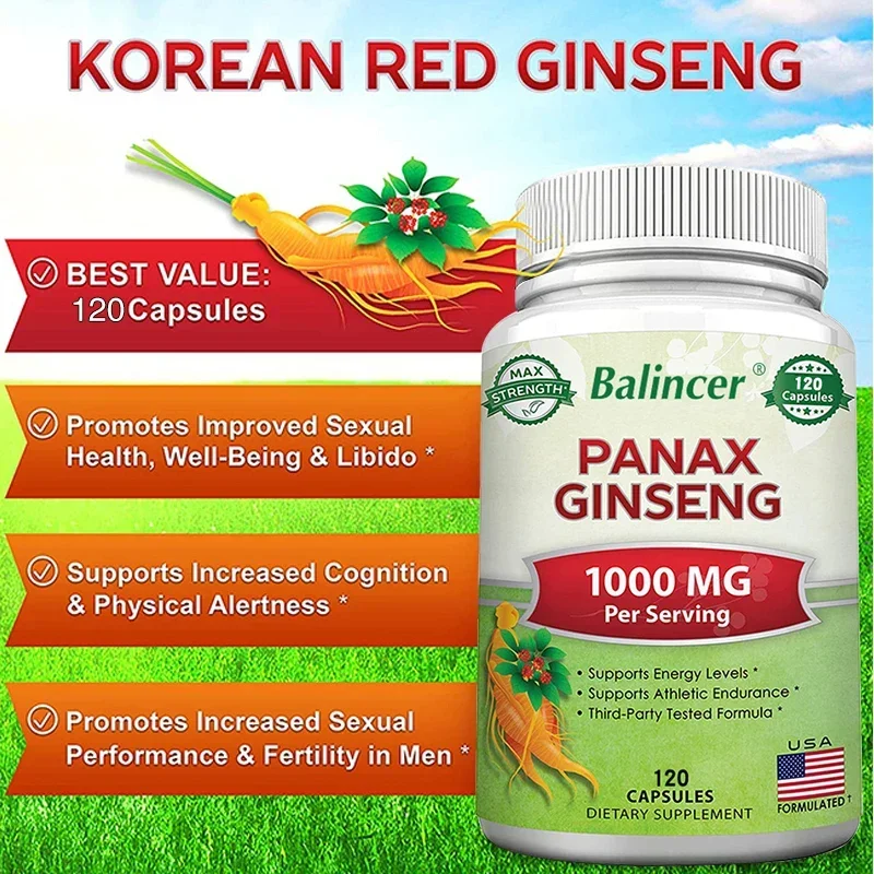 

Ginseng Extract Supplement - Supports Men's Muscle Endurance and Strength, Immune System, Traditional Energy Booster, Non-GMO