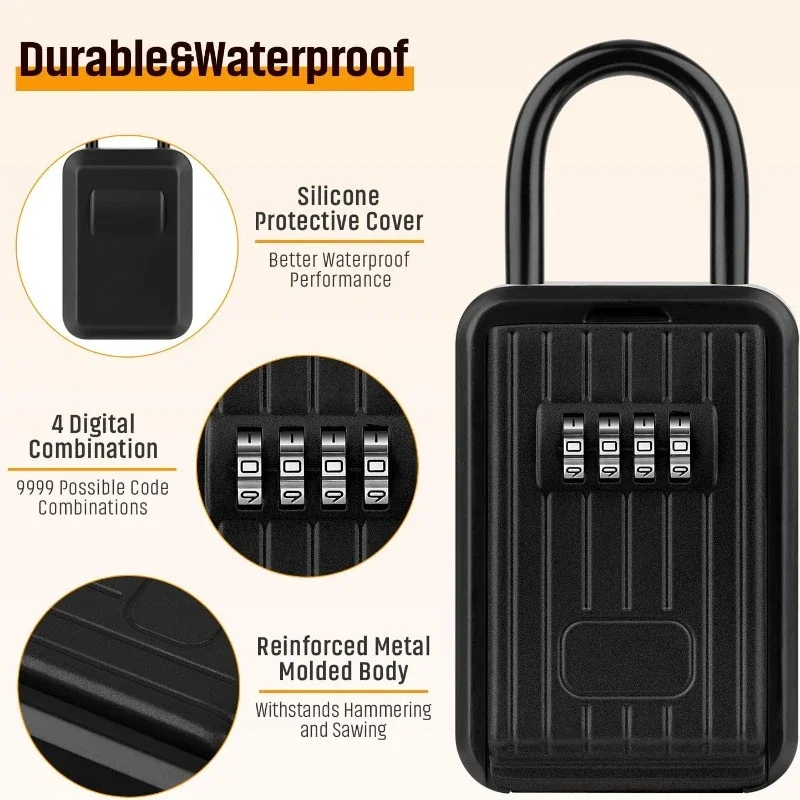 Zinc Alloy Outdoor Hanging Lock Box Suitable for House Key Storage Box Safe with Combination Lock Capacity 5-8 Keys