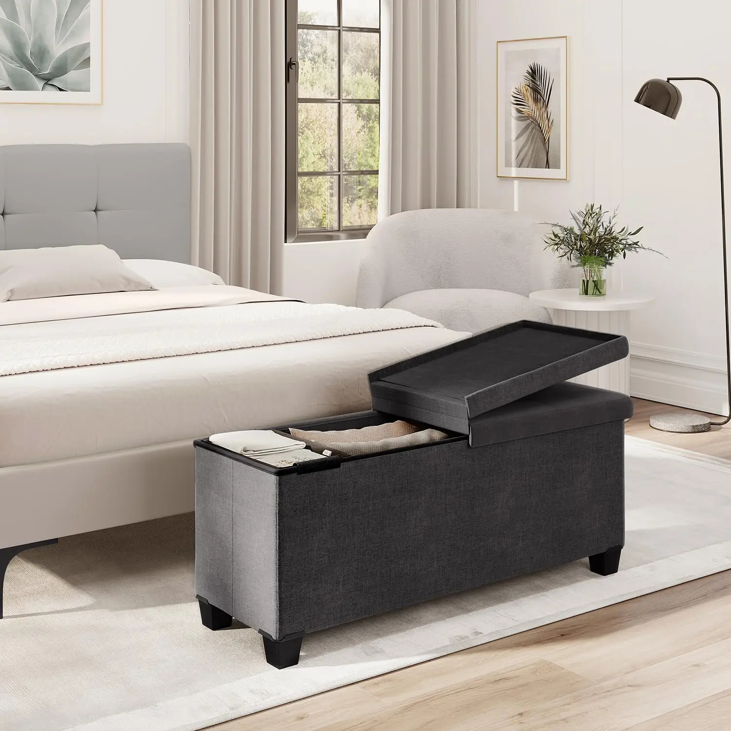 Storage Ottoman Bench, 43-In Storage Bench for Bedroom End of Bed, Large Ottoman Foot Rest with Storage Bins