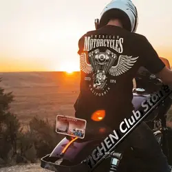 Heavy Cotton American Retro Harley Locomotive Cycling Suit Boxing Engine Personality Loose Men's and Women's T-Shirts
