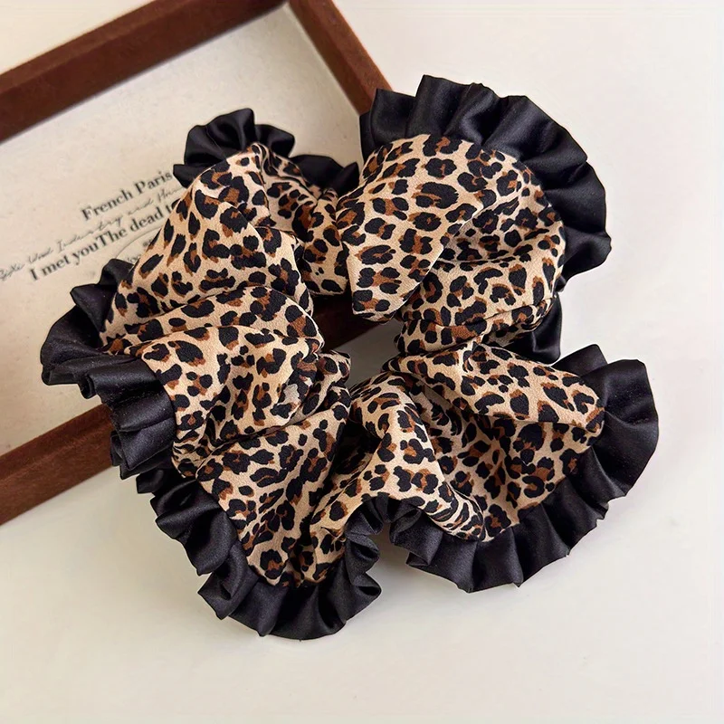 Fashion Retro Satin Fabric Leopard Print Lace Intestine Hair Ring ins Advanced Tie Hair Temperament Headband Hair Accessories