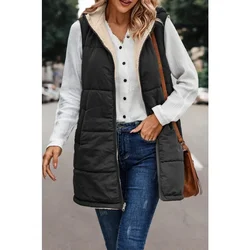 Women's Solid Color Hooded Cotton Coat Vest Winter 2023 New Warm Vest Coat Women's Fashion Sleeveless Zipper Cardigan Vest