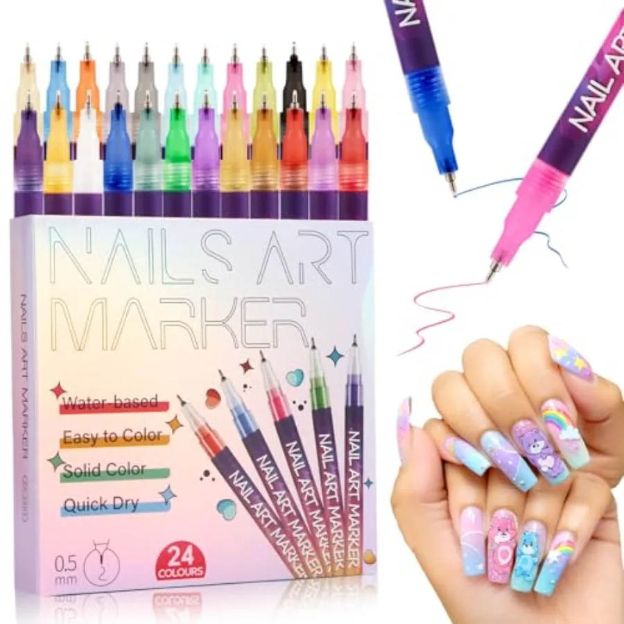 

Nail Art Pens, DIY Nail Art Markers 24 Color Drawing Painting Pen, Waterproof and Quick-drying Nail Art Tools for Graffiti Dott
