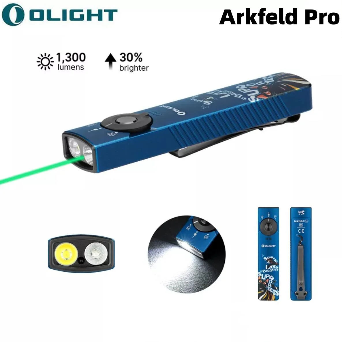 Olight Arkfeld Pro Torch Led1300Lumens Rechargeable Portable Torch Flat Magnetic Charging EDC Pocket Flashlight with UV Light