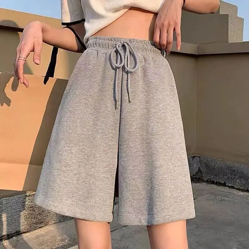 American Style Street Cotton Loose Casual Wide Leg Pants, High Waisted Shorts Suitable for Both Men and Women