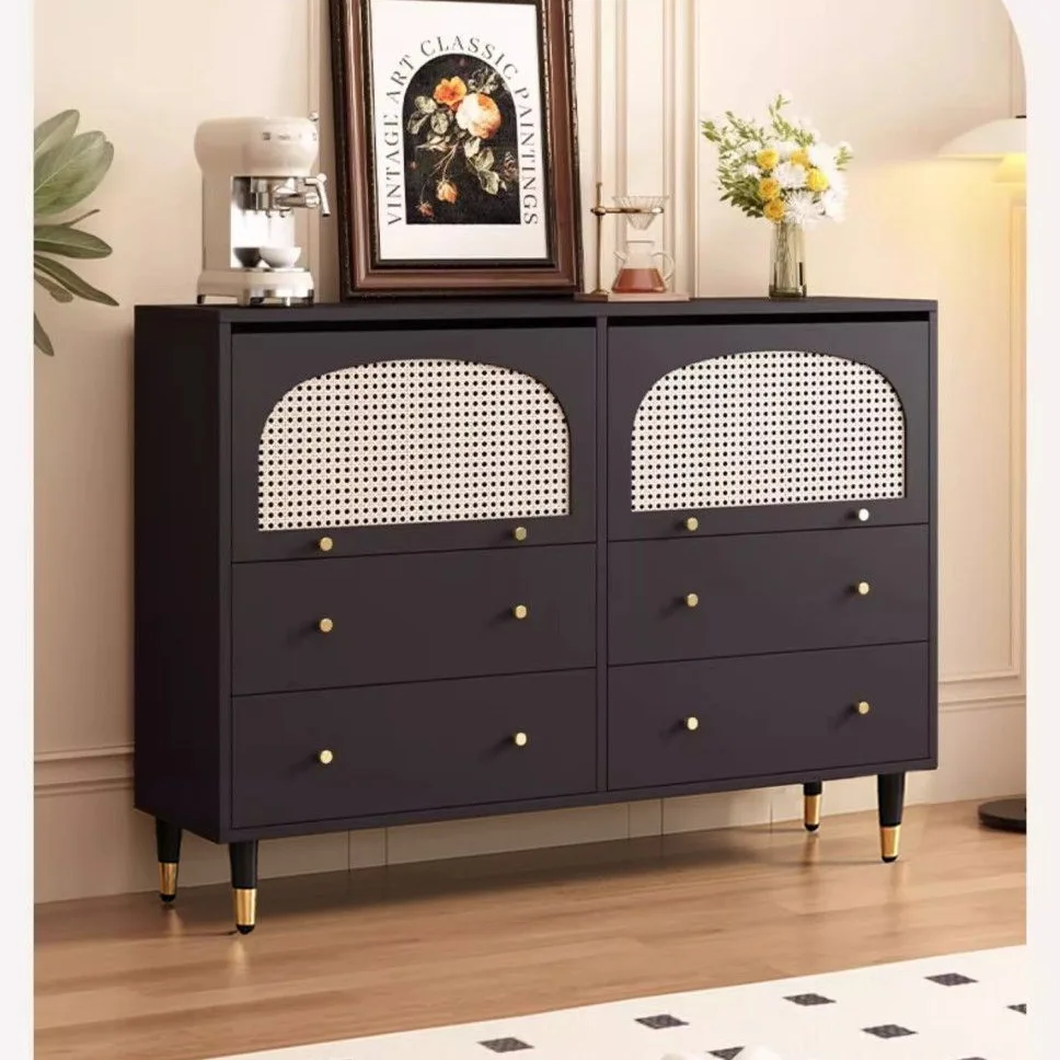 Retro rattan weaving, chest cabinet and side cabinet integrated, French against the wall, multi-functional, storage storage