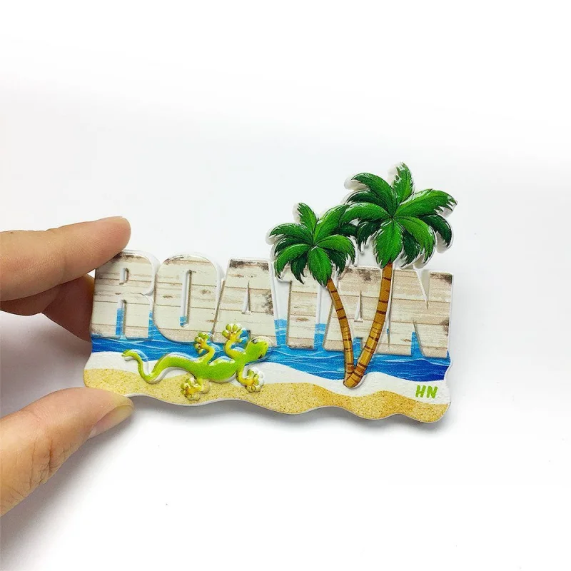 Honduras Roatan Island Beach 3D Resin Fridge Magnet Palm Trees & Lizard Design Home Decor Refrigerator Magnet Petit Cadeau